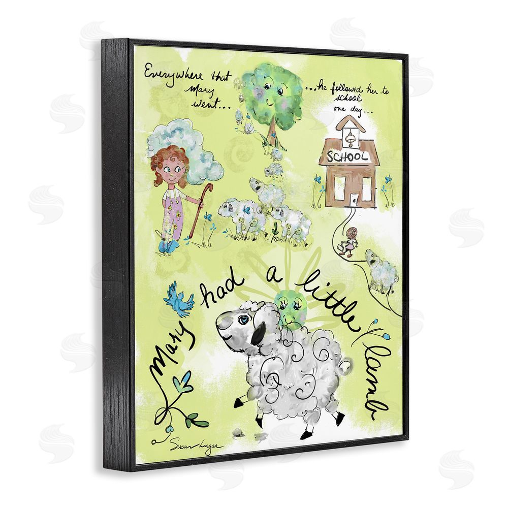 Susan Lugar Little Lamb Nursery Rhyme Black Framed Giclee Wall Art Print