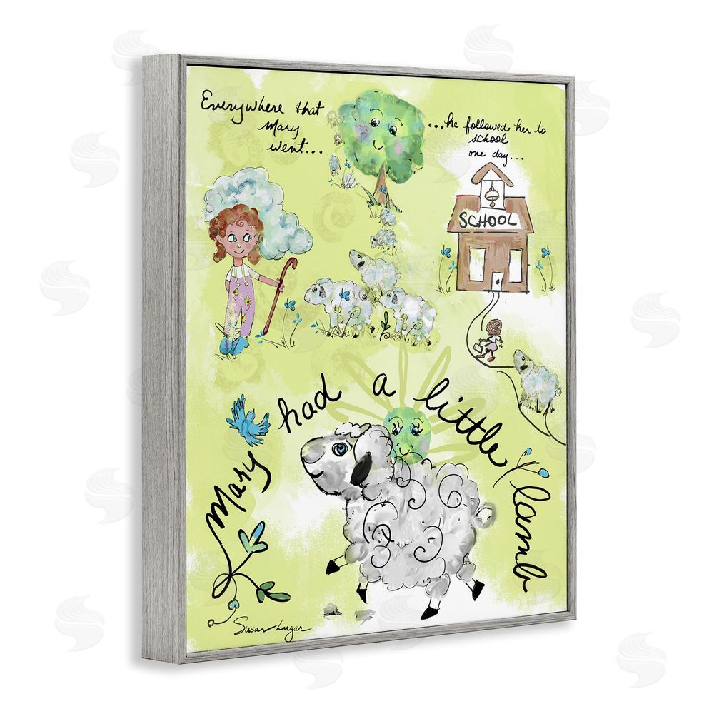 Susan Lugar Little Lamb Nursery Rhyme Gray Framed Giclee Wall Art Print