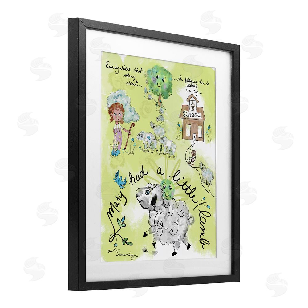 Susan Lugar Little Lamb Nursery Rhyme Black Framed Print Under Glass Wall Art