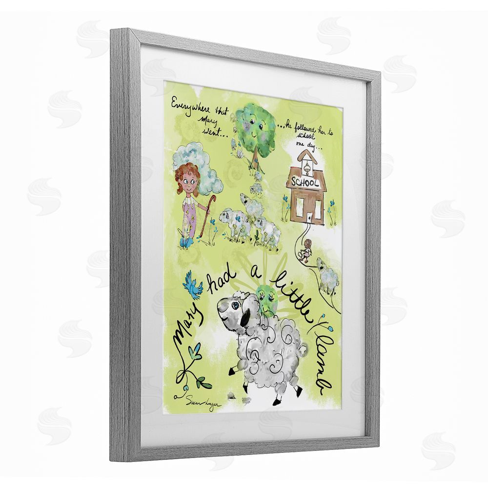 Susan Lugar Little Lamb Nursery Rhyme Gray Framed Print Under Glass Wall Art