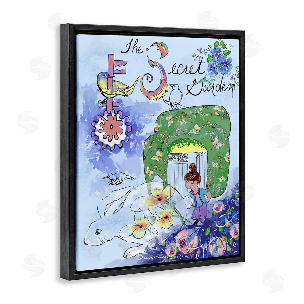 Susan Lugar Secret Garden Folk Illustration Black Floating Frame Canvas Wall Art Print