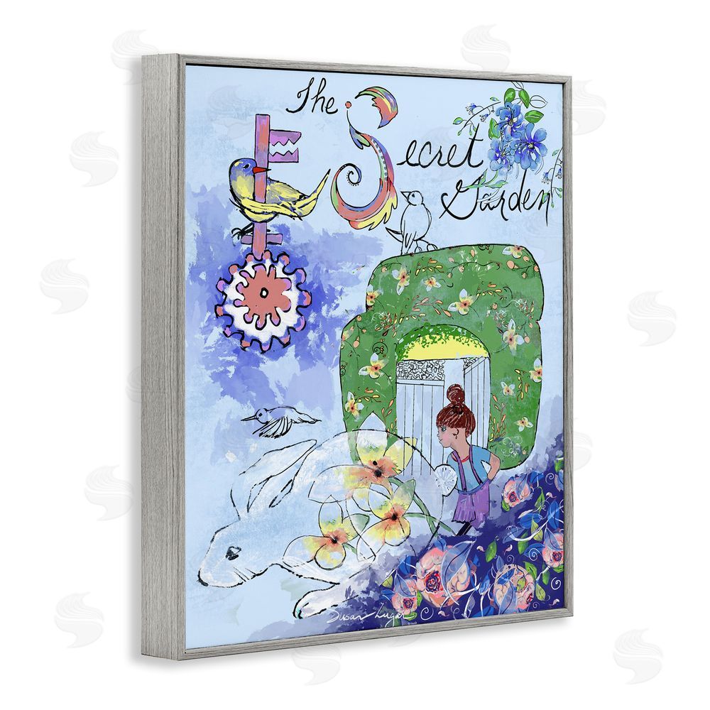 Susan Lugar Secret Garden Folk Illustration Gray Framed Giclee Wall Art Print
