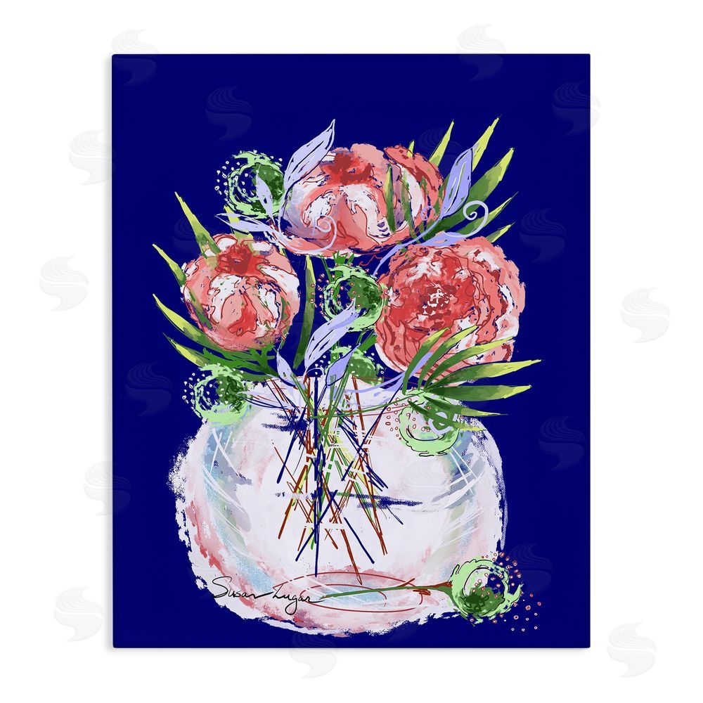 Susan Lugar Florals In Milk Glass Stretched Canvas Wall Art