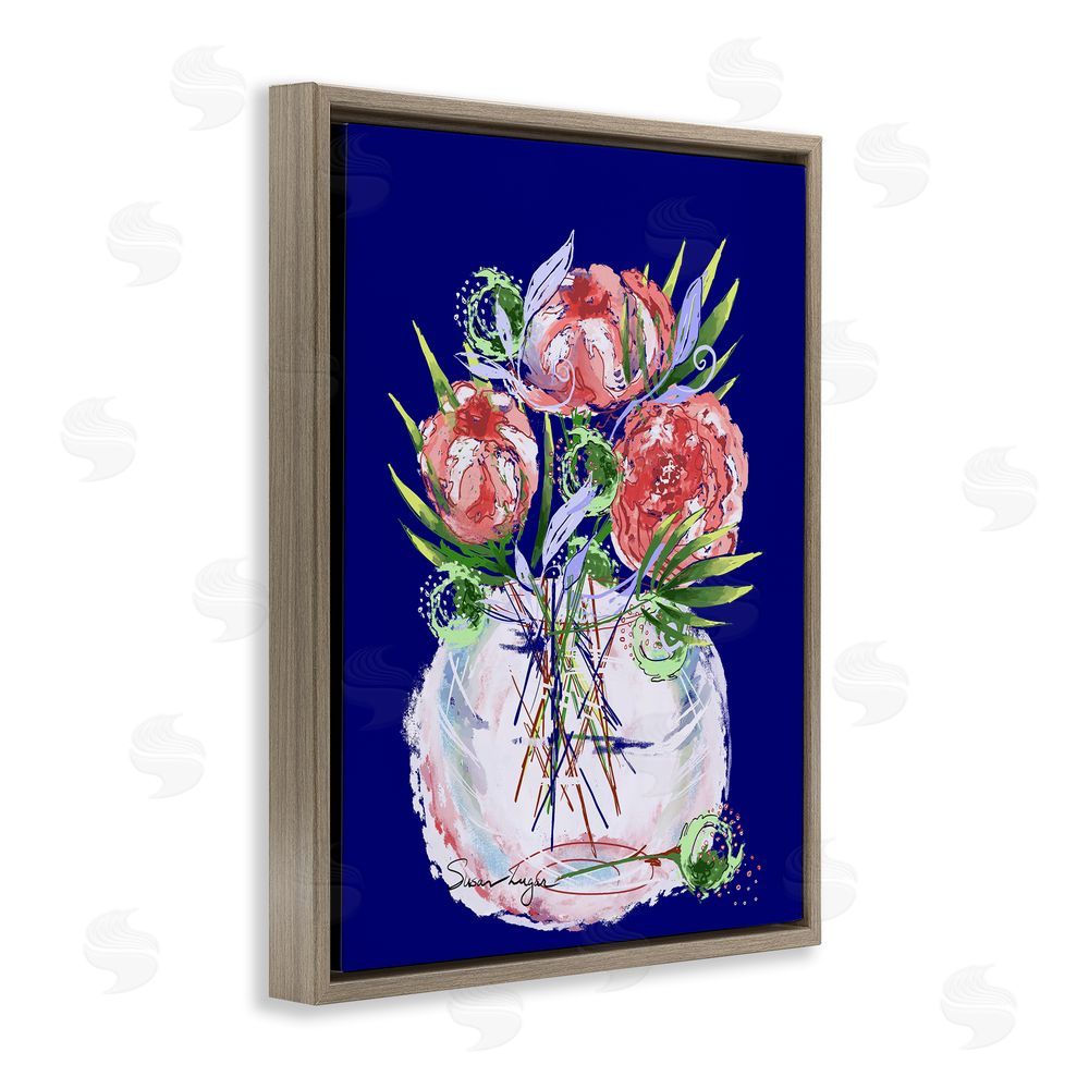 Susan Lugar Florals In Milk Glass Brown Floating Frame Canvas Wall Art Print