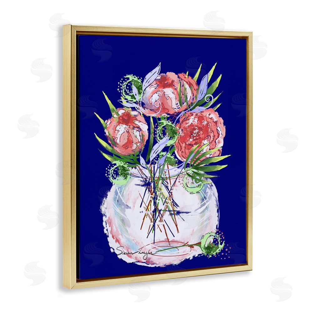 Susan Lugar Florals In Milk Glass Gold Floating Frame Canvas Wall Art Print