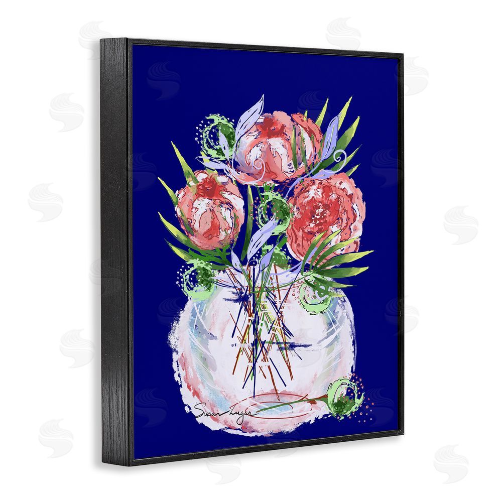 Susan Lugar Florals In Milk Glass Black Framed Giclee Wall Art Print