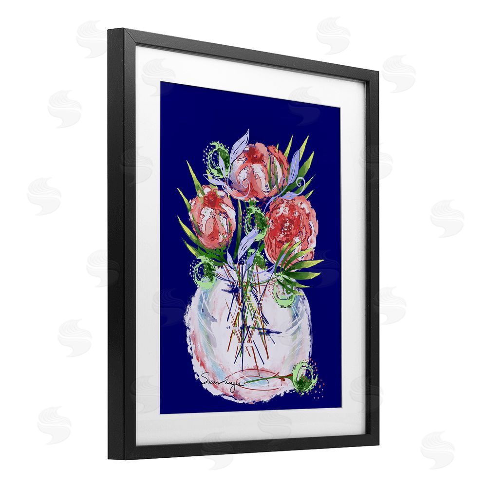 Susan Lugar Florals In Milk Glass Black Framed Print Under Glass Wall Art