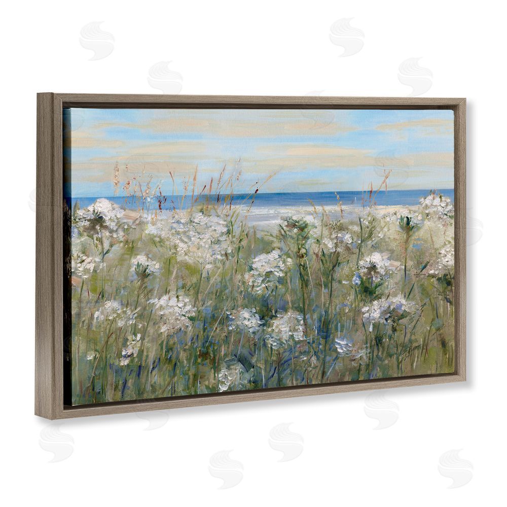 Sally Swatland Impressionist Seaside Meadow Brown Floating Frame Canvas Wall Art Print