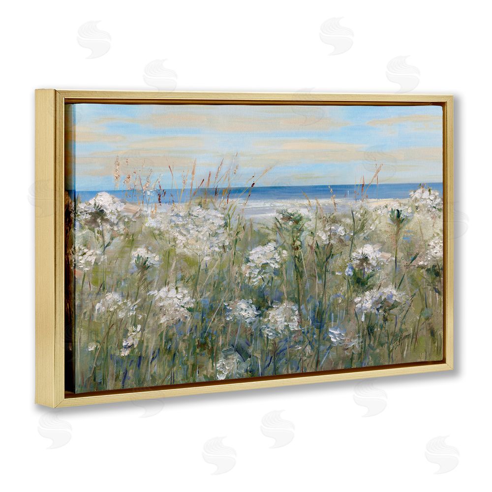 Sally Swatland Impressionist Seaside Meadow Gold Floating Frame Canvas Wall Art Print