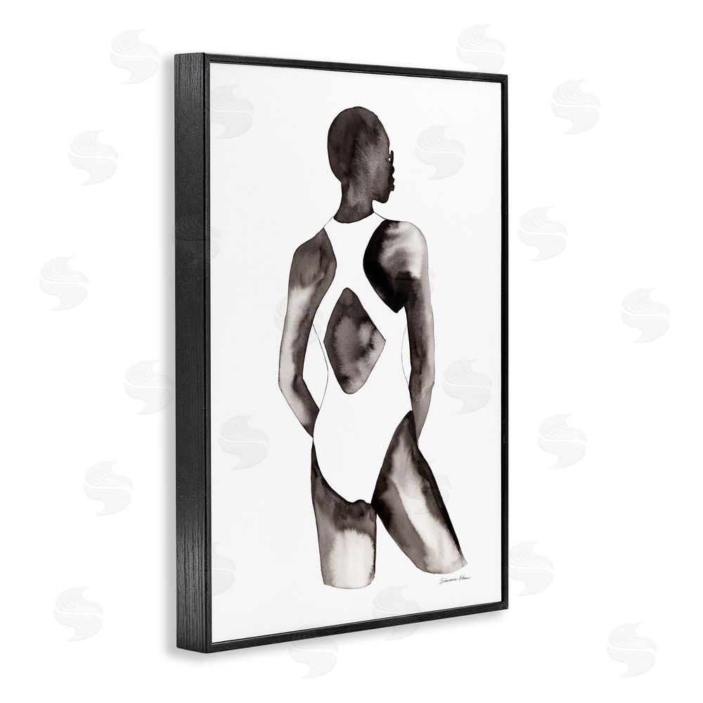 Simone Elum Beach Day Swimsuit Silhouette Black Framed Giclee Wall Art Print