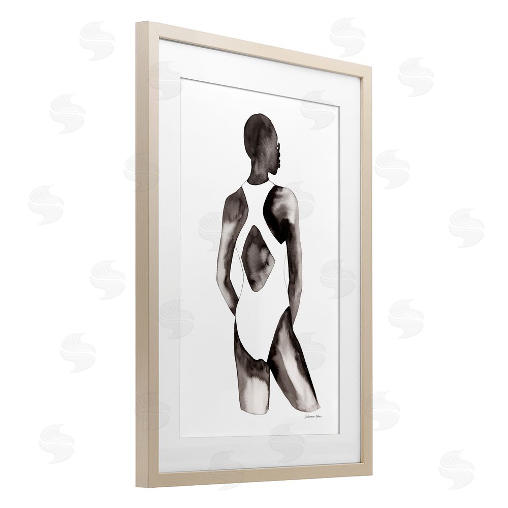 Simone Elum Beach Day Swimsuit Silhouette Birch Framed Print Under Glass Wall Art