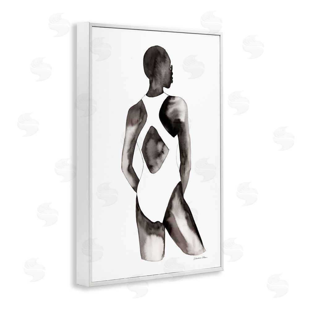 Simone Elum Beach Day Swimsuit Silhouette White Framed Giclee Wall Art Print