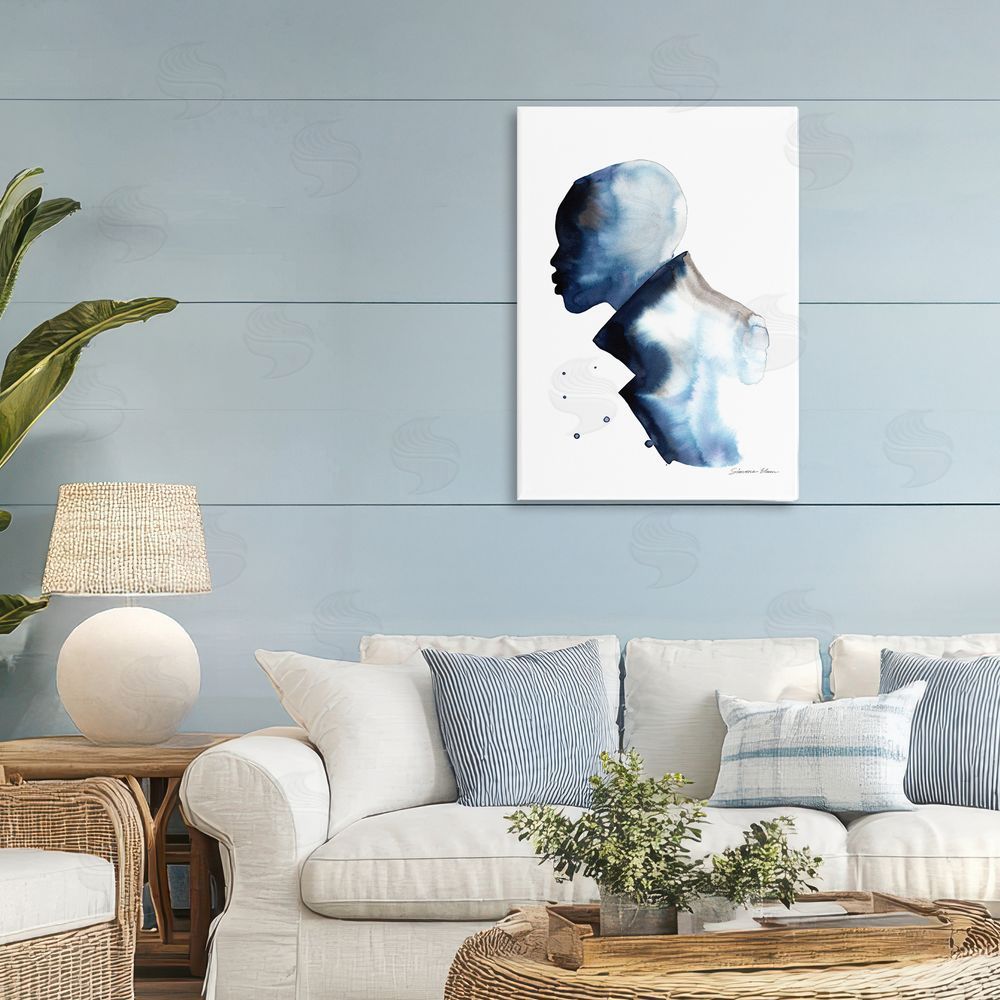 Simone Elum Feeling Blue Portrait Silhouette Canvas Wall Art Print in Room