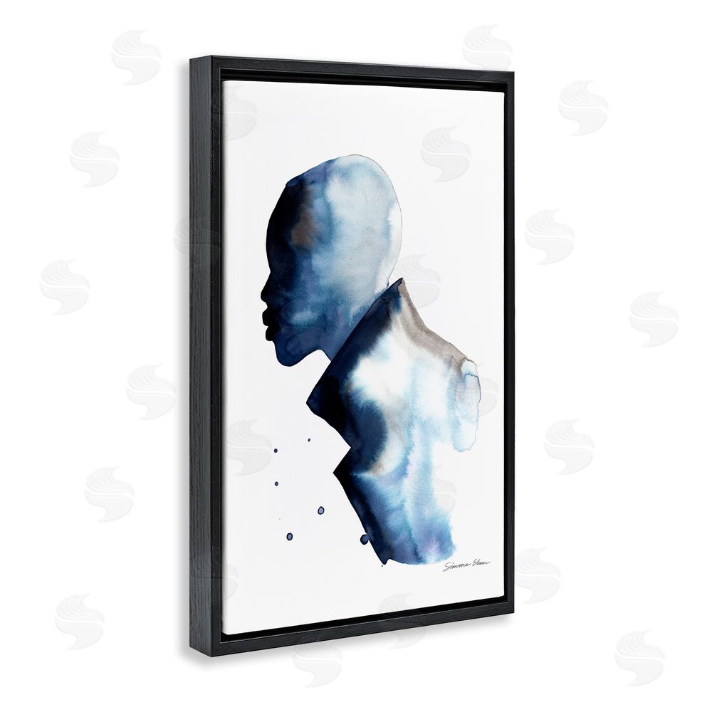 Simone Elum Feeling Blue Portrait Silhouette Black Floating Frame Canvas Wall Art Print