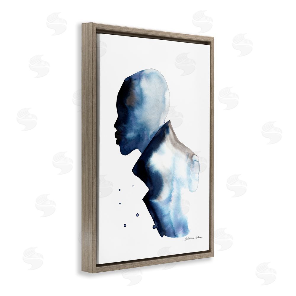 Simone Elum Feeling Blue Portrait Silhouette Brown Floating Frame Canvas Wall Art Print