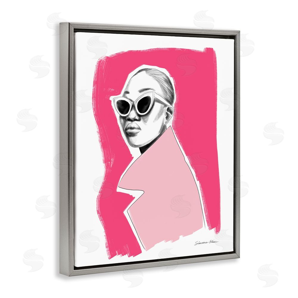 Simone Elum Pink Attitude Fashion Portrait Gray Floating Frame Canvas Wall Art Print