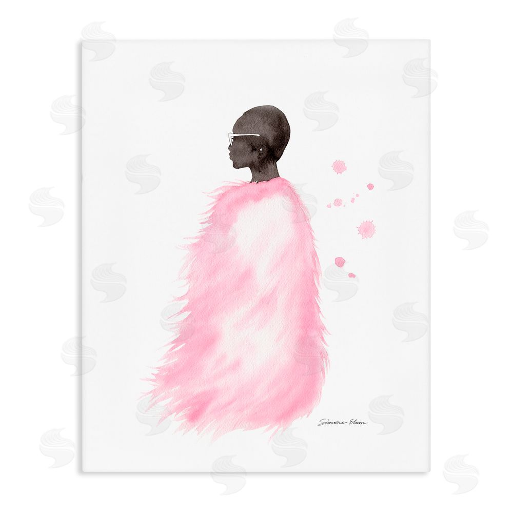 Simone Elum Pink Fur Coat Portrait Canvas Wall Art Print