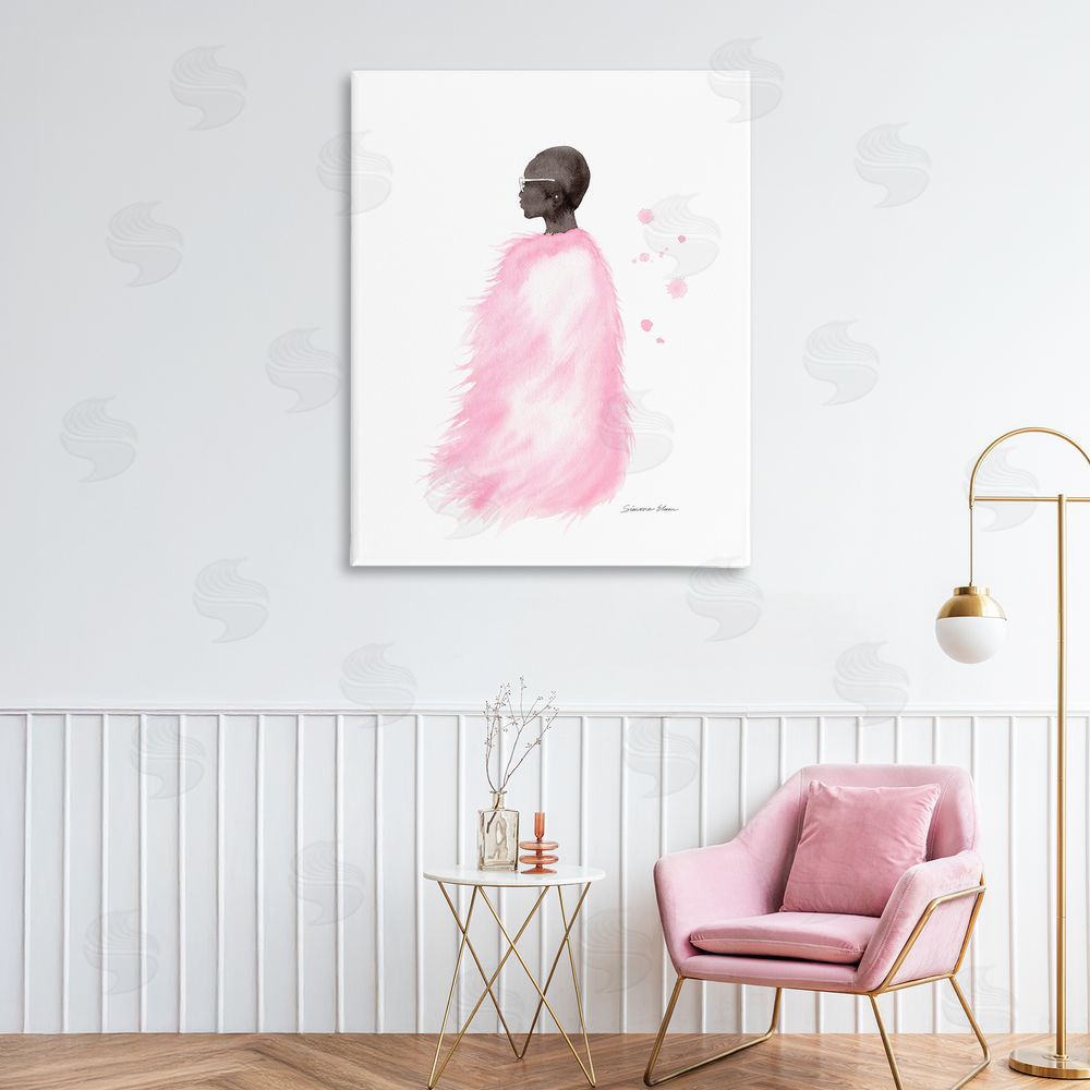 Simone Elum Pink Fur Coat Portrait Canvas Wall Art Print in Room