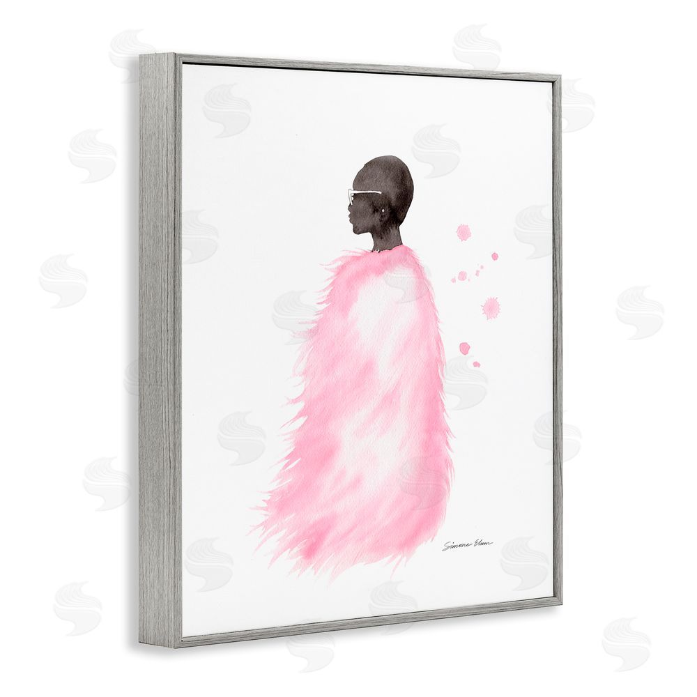 Simone Elum Pink Fur Coat Portrait Gray Framed Giclee Wall Art Print