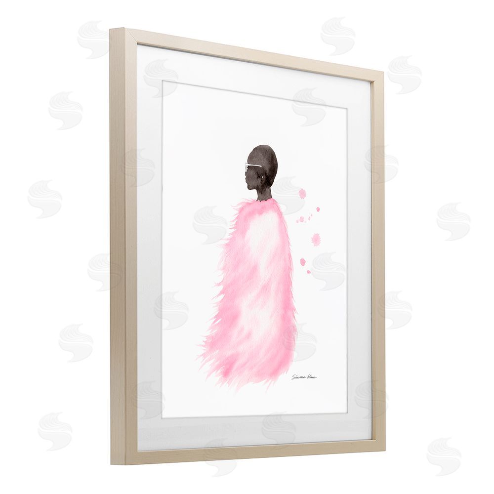 Simone Elum Pink Fur Coat Portrait Birch Framed Print Under Glass Wall Art