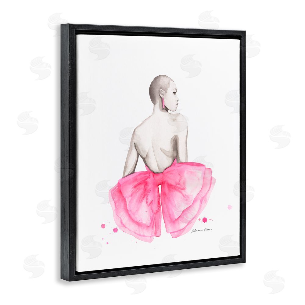 Simone Elum Pink Bow Portrait From Behind Black Floating Frame Canvas Wall Art Print