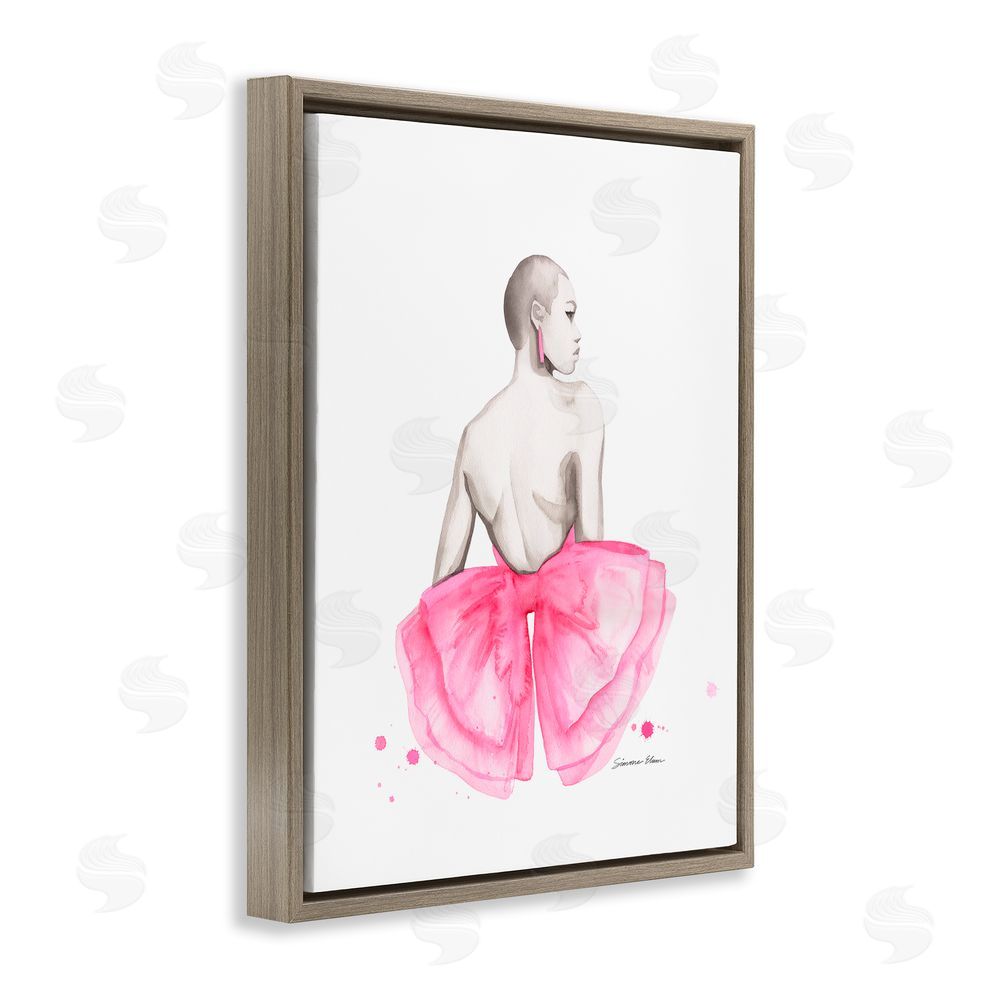 Simone Elum Pink Bow Portrait From Behind Brown Floating Frame Canvas Wall Art Print