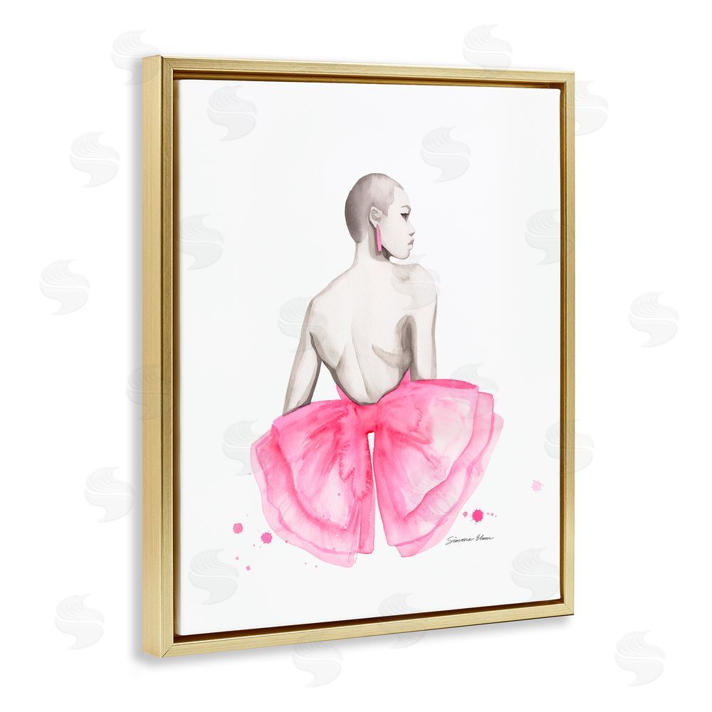 Simone Elum Pink Bow Portrait From Behind Gold Floating Frame Canvas Wall Art Print
