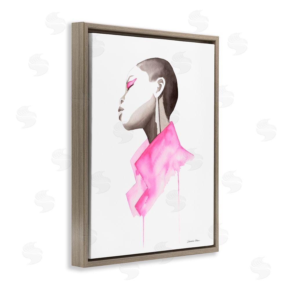 Simone Elum Pink Jacket Elegance Portrait Brown Floating Frame Canvas Wall Art Print