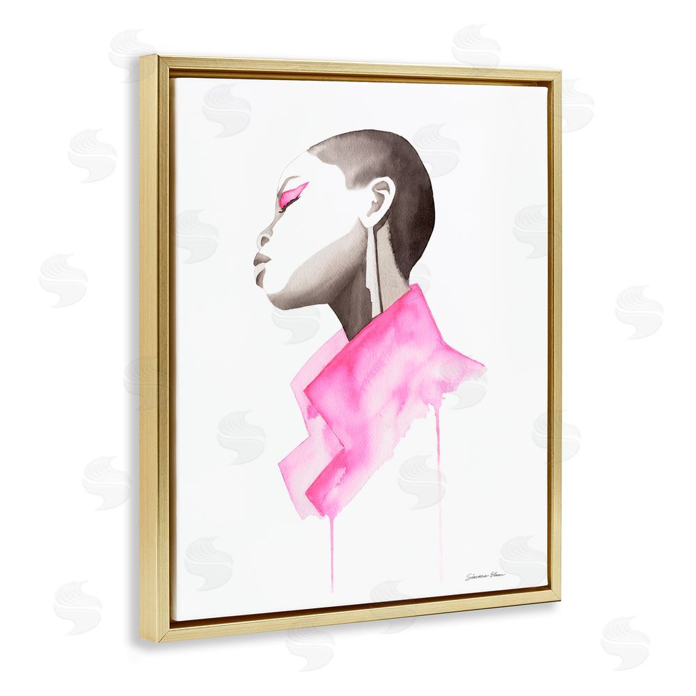 Simone Elum Pink Jacket Elegance Portrait Gold Floating Frame Canvas Wall Art Print