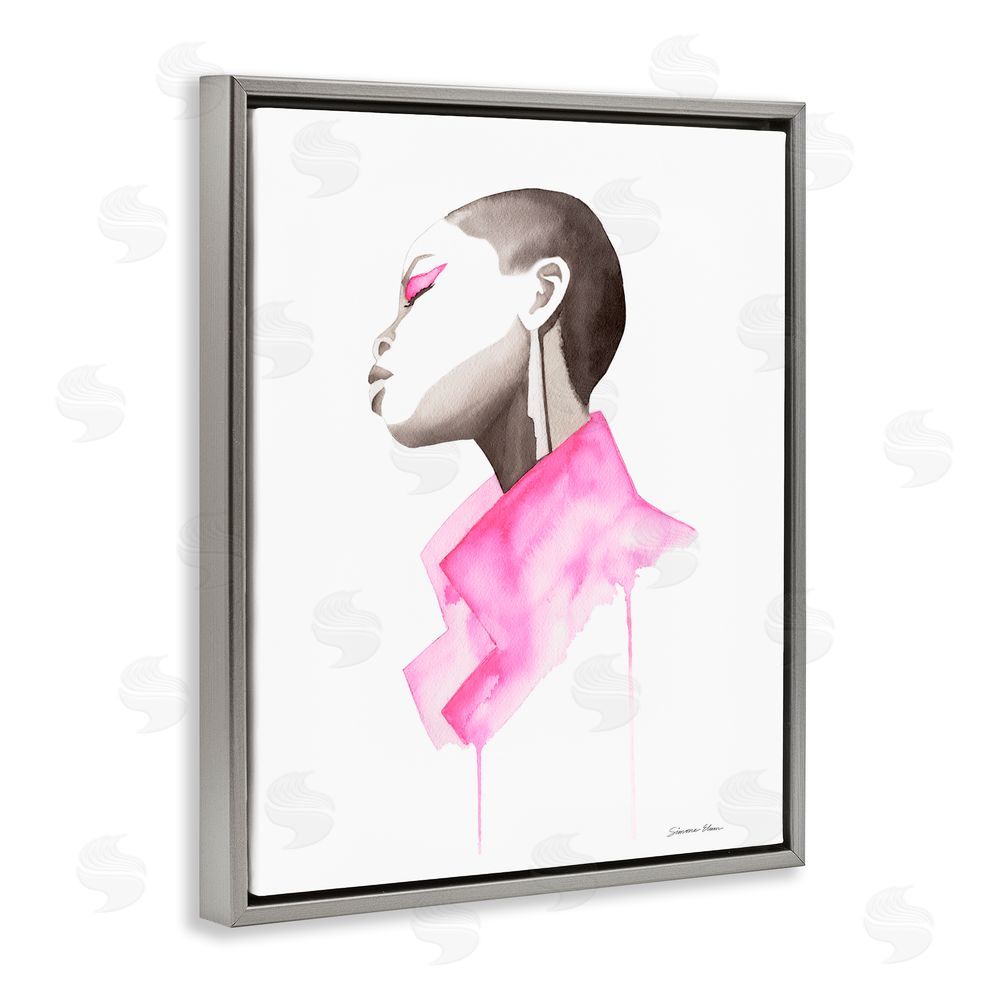Simone Elum Pink Jacket Elegance Portrait Gray Floating Frame Canvas Wall Art Print