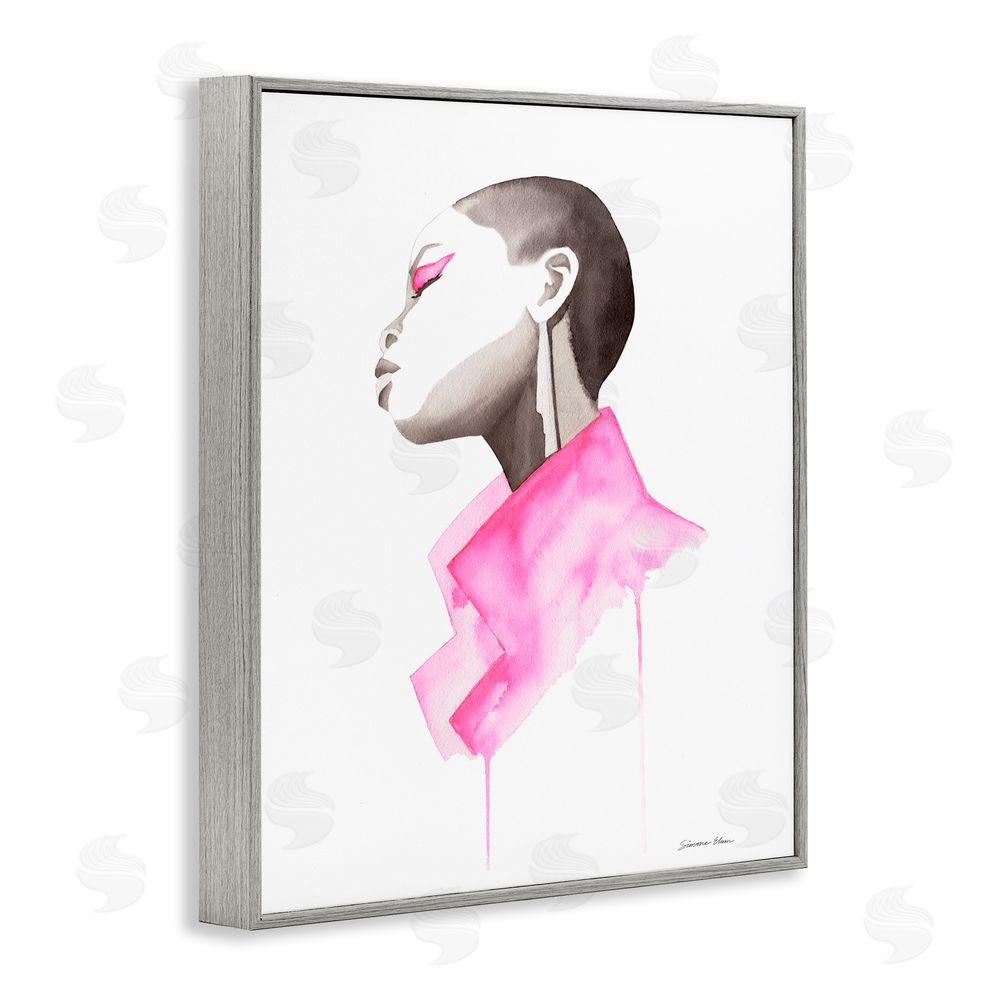Simone Elum Pink Jacket Elegance Portrait Gray Framed Giclee Wall Art Print