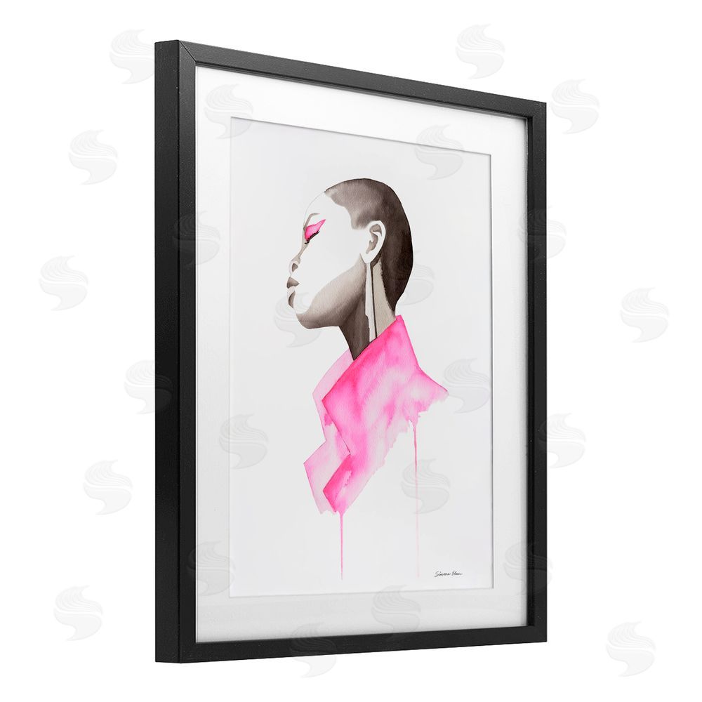 Simone Elum Pink Jacket Elegance Portrait Black Framed Print Under Glass Wall Art