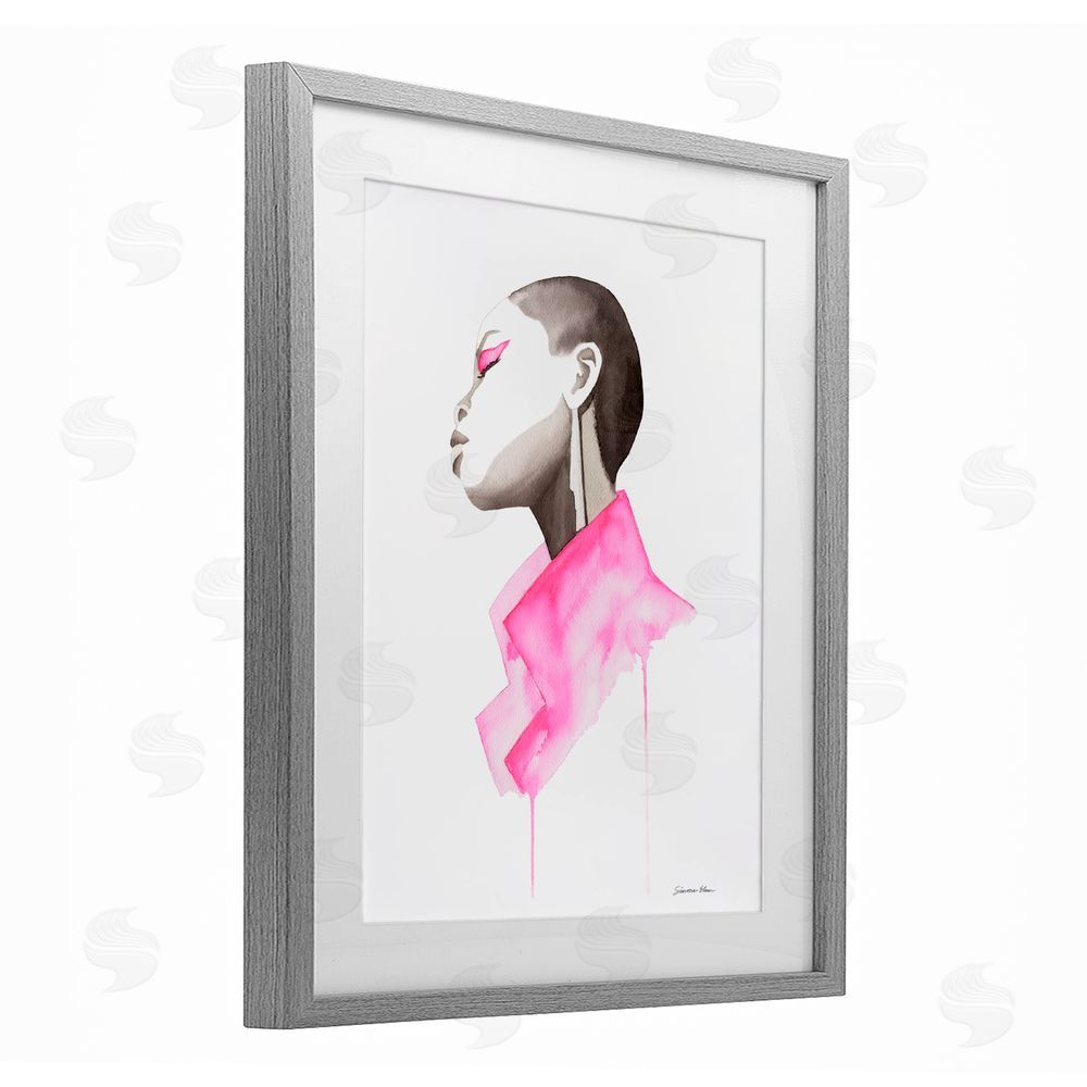 Simone Elum Pink Jacket Elegance Portrait Gray Framed Print Under Glass Wall Art