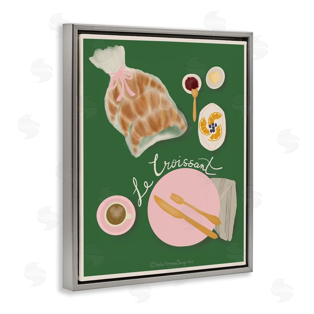 Leslie Hermosa Le Croissant French Spread Gray Floating Frame Canvas Wall Art Print
