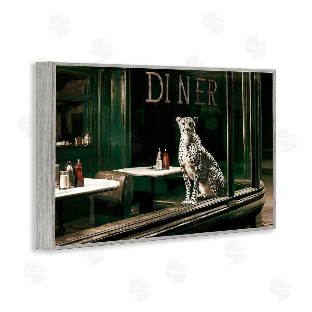 Annabelle Hall Diner Sentry Leopard Gray Framed Giclee Wall Art Print