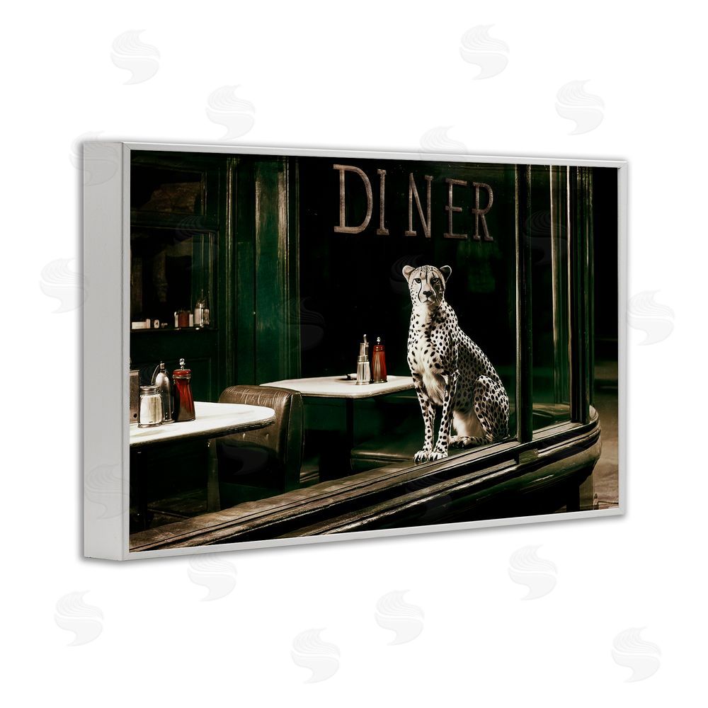 Annabelle Hall Diner Sentry Leopard White Framed Giclee Wall Art Print