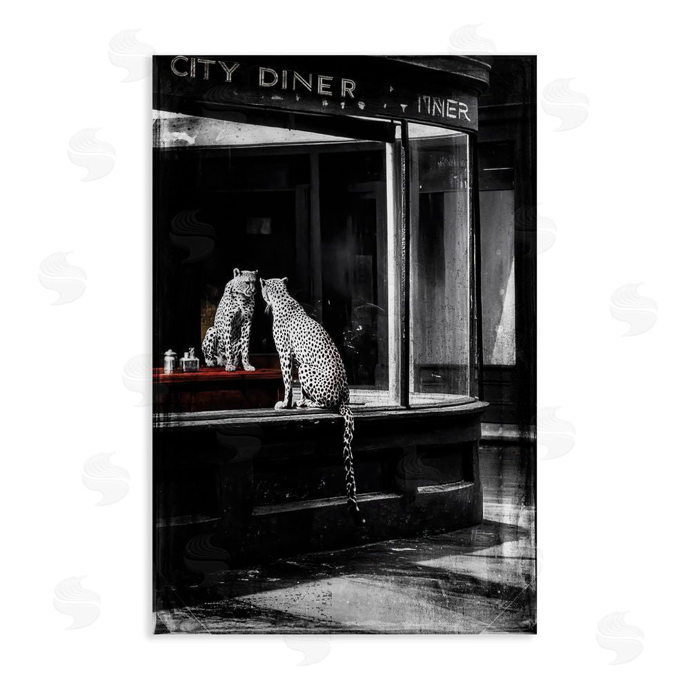 Annabelle Hall Diner Noir Leopard Reflection Stretched Canvas Wall Art