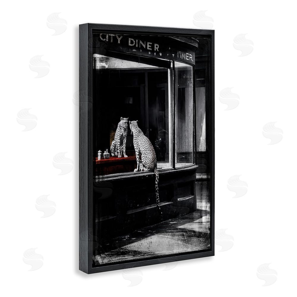 Annabelle Hall Diner Noir Leopard Reflection Black Floating Frame Canvas Wall Art Print