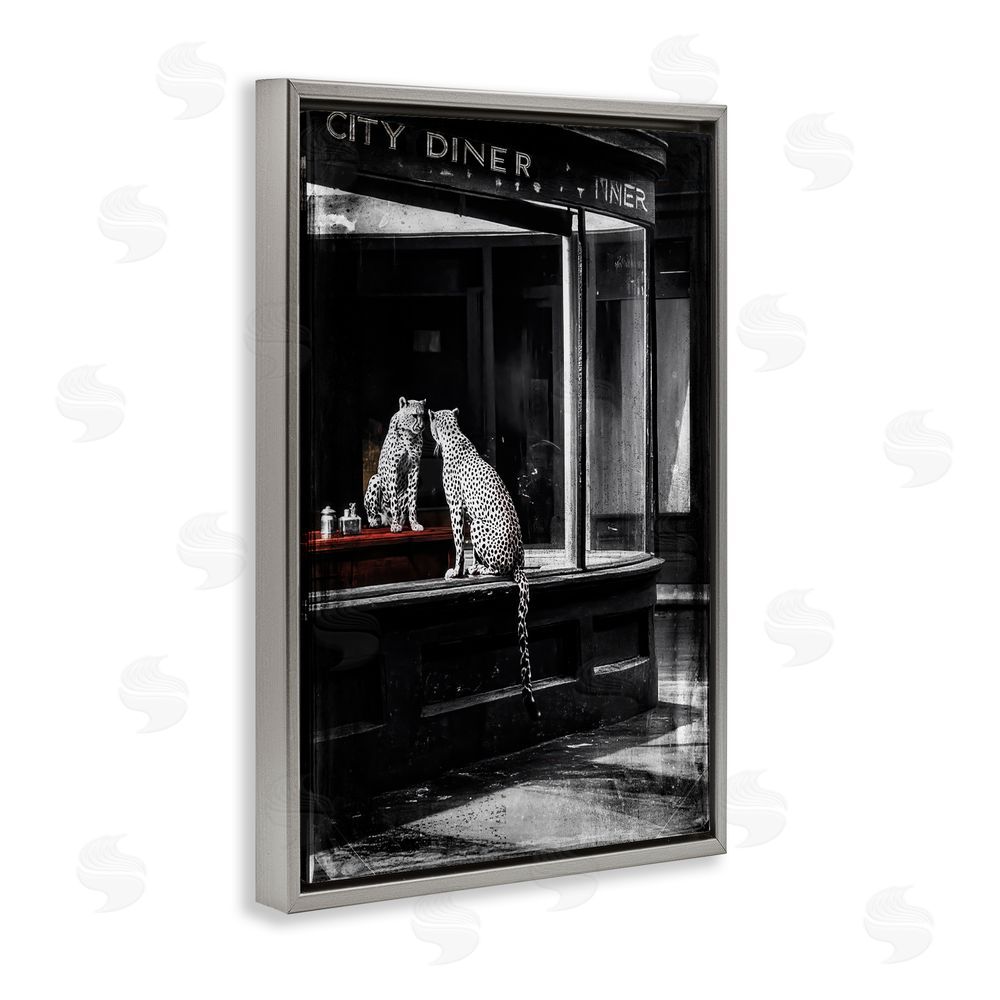 Annabelle Hall Diner Noir Leopard Reflection Gray Floating Frame Canvas Wall Art Print
