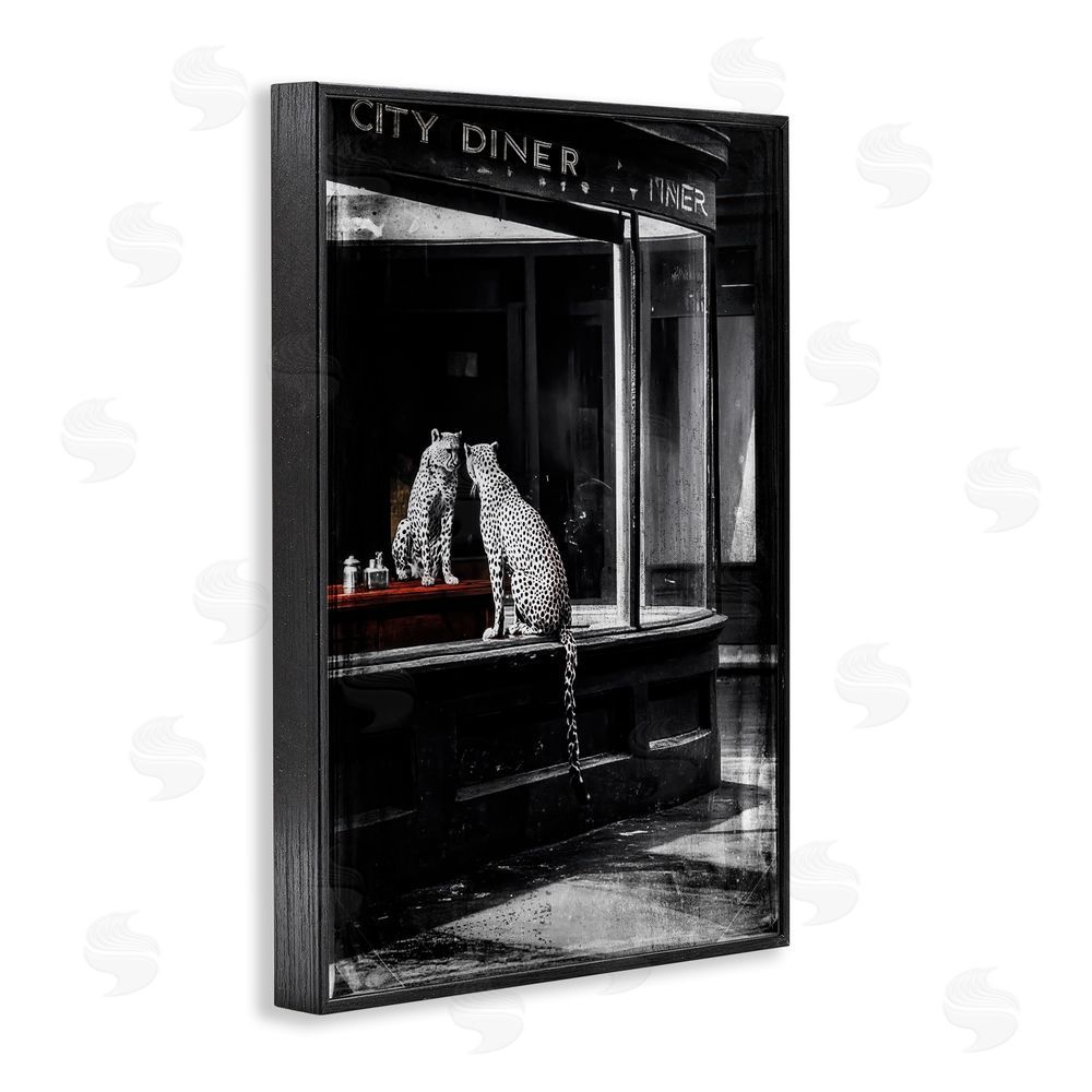 Annabelle Hall Diner Noir Leopard Reflection Black Framed Giclee Wall Art Print