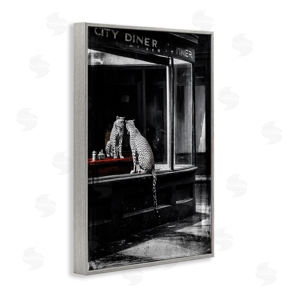 Annabelle Hall Diner Noir Leopard Reflection Gray Framed Giclee Wall Art Print