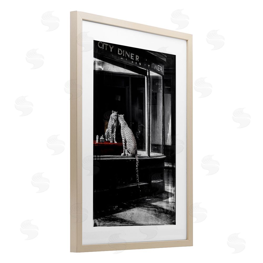 Annabelle Hall Diner Noir Leopard Reflection Birch Framed Print Under Glass Wall Art