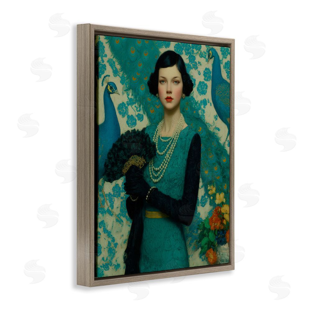 A Barefoot Stylist Vintage Peacock Poise Brown Floating Frame Canvas Wall Art Print