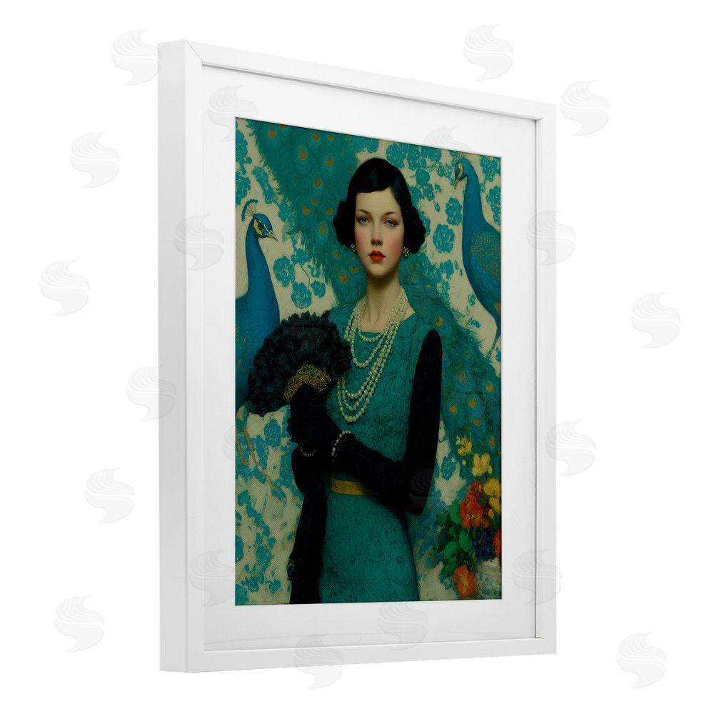 A Barefoot Stylist Vintage Peacock Poise White Framed Print Under Glass Wall Art