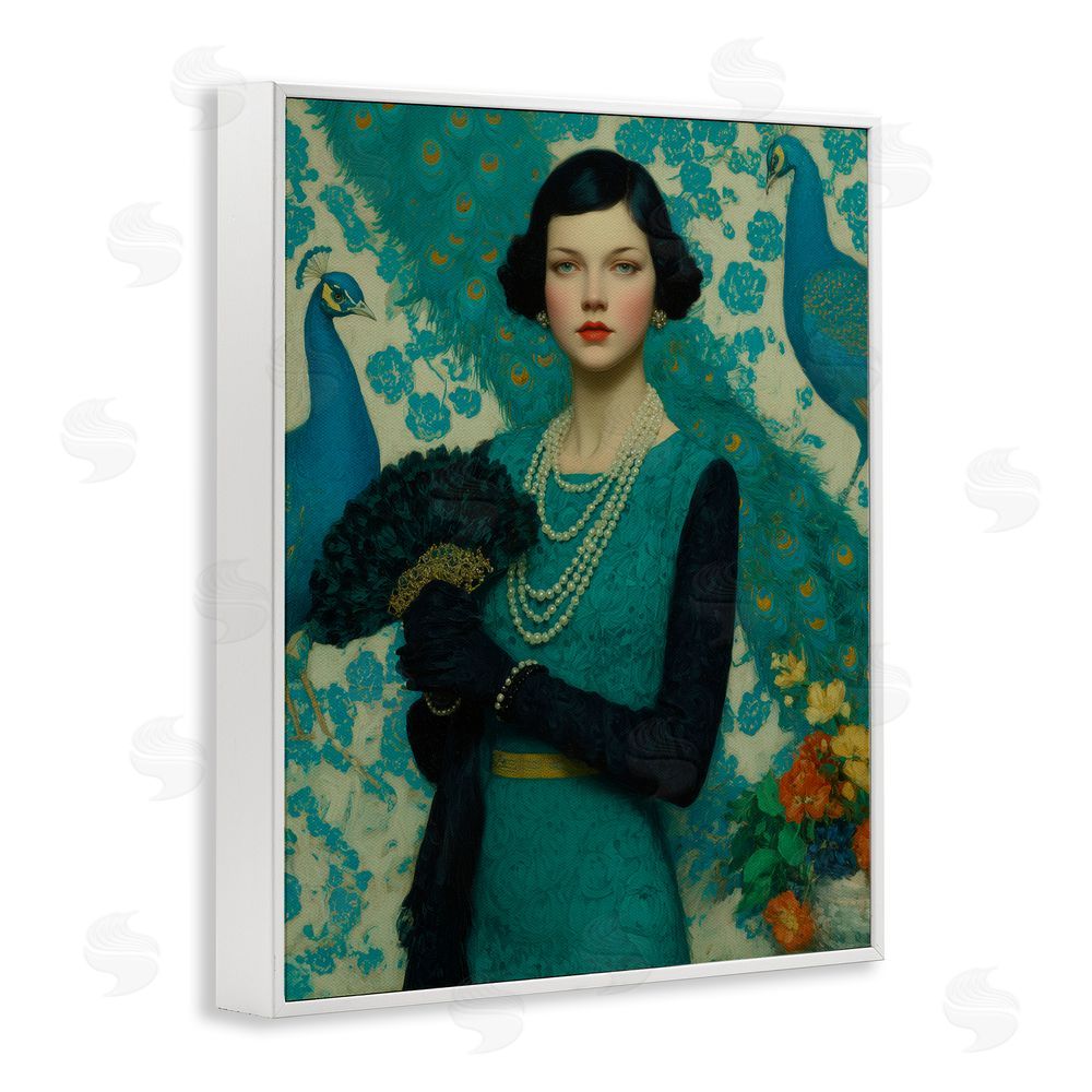 A Barefoot Stylist Vintage Peacock Poise White Framed Giclee Wall Art Print