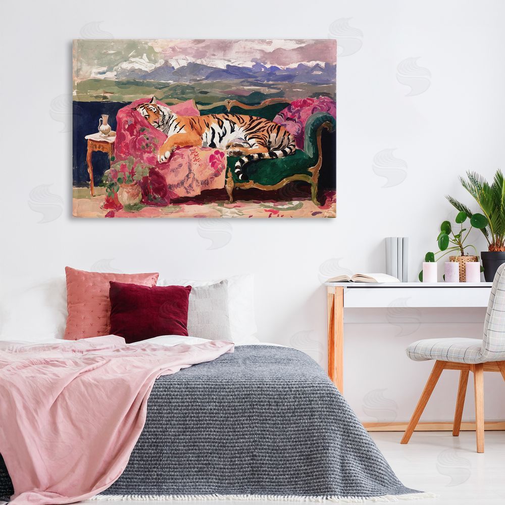 Annabelle Hall Velvet Lair Tiger Resting Stretched Canvas Wall Art in Room