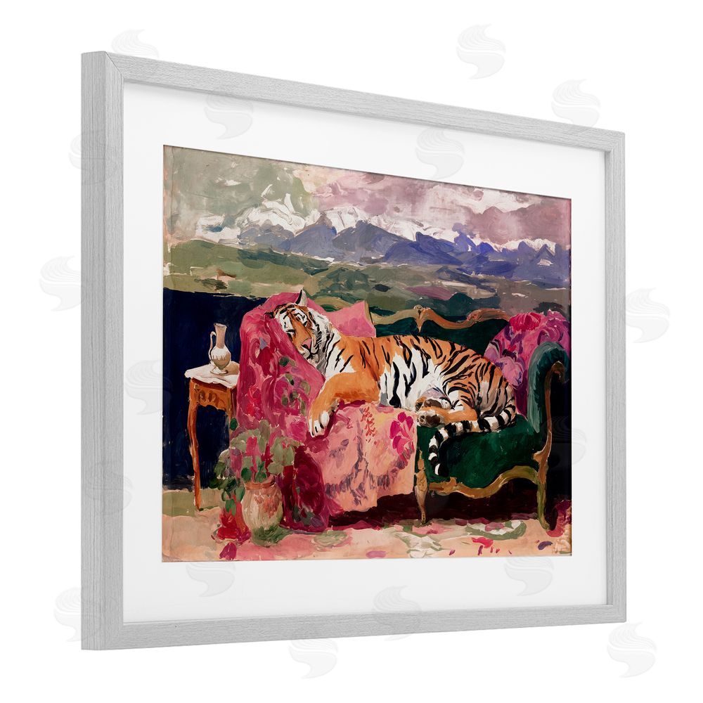 Annabelle Hall Velvet Lair Tiger Resting Gray Framed Print Under Glass Wall Art