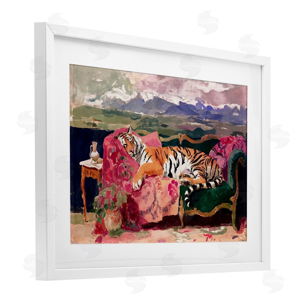 Annabelle Hall Velvet Lair Tiger Resting White Framed Print Under Glass Wall Art