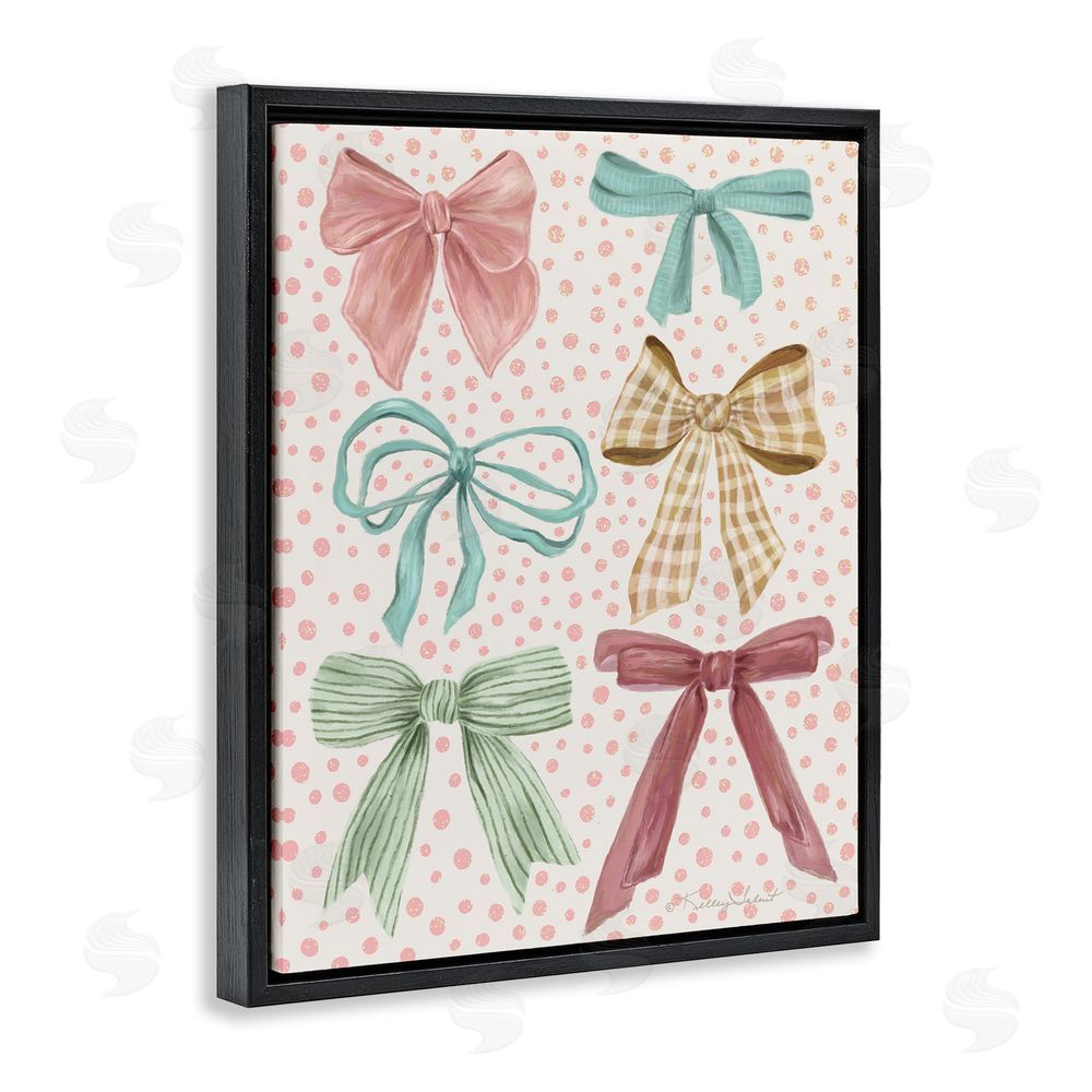 Kelley Talent Bow Beautiful over Polka Dots Black Floating Frame Canvas Wall Art Print