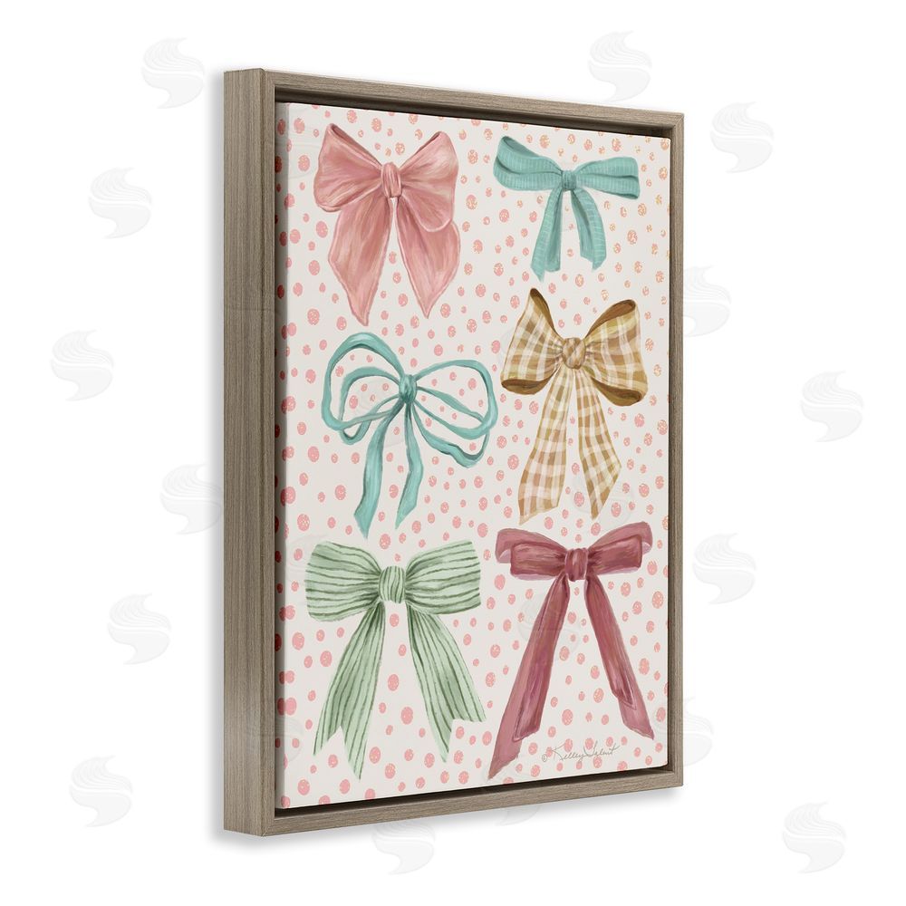 Kelley Talent Bow Beautiful over Polka Dots Brown Floating Frame Canvas Wall Art Print